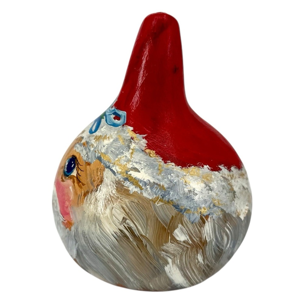 Vintage Hand Painted Santa Gourd Folk Art Signed Primitive Christmas Decor - Picture 4 of 9